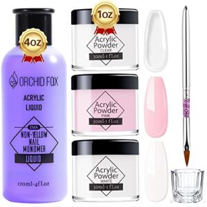 ORCHID FOX Acrylic Nail Kit Acrylic Powder and Liquid Set Nail Extension Professional Manicure Tools for Beginners 1oz 3 Colors