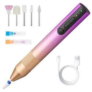 Cordless Electric Nail Drill, Acekool Rechargeable Nail Drill Machine for Acrylic Gel Nails, Portable Electric Nail File kit with High-Grade Ceramic Bits for Home Salon Use(Gradient Gold)