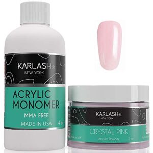 Karlash Professional Polymer Kit Acrylic Powder Crystal Pink 2 oz and Acrylic Liquid Monomer 4 oz for Doing Acrylic Nails, MMA free, Ultra Shine and Strong Nails Acrylic Nail Kit