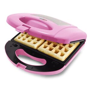 GreenLife Electric Waffle Sandwich Maker and Panini Press Grill, Healthy Ceramic Nonstick Removable Plates, Easy Indicator Light, PFAS-Free, Pink