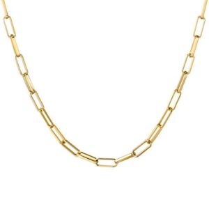 BOUTIQUELOVIN 14K Gold Plated Oval Link Chain Necklaces for Women Grils Dainty Paperclip Necklaces Layering Chains Jewelry 24 Inches 4MM