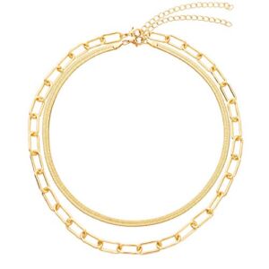 BaubleStar Link Layered Collar Necklace Gold Layering Paperclip Chain Herringbone Snake Choker Statement Fashion Jewelry for Women Girls