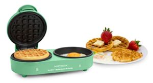 Nostalgia MyMini Personal Electric Waffle Maker and Griddle, 5 inch Nonstick Cooking Surface, Waffle Iron, Eggs, Skillets, Green