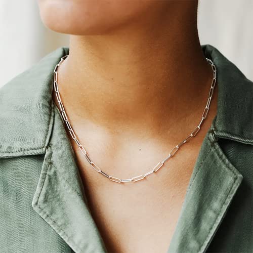 Silver Paperclip Chain Necklace for Women, 18 Inch Sterling Silver Chain for Women Silver Chain Necklace for Women Sterling Silver Necklace for Women Chain Necklace Sterling Silver Paperclip Necklace | The Storepaperoomates Retail Market - Fast Affordable Shopping