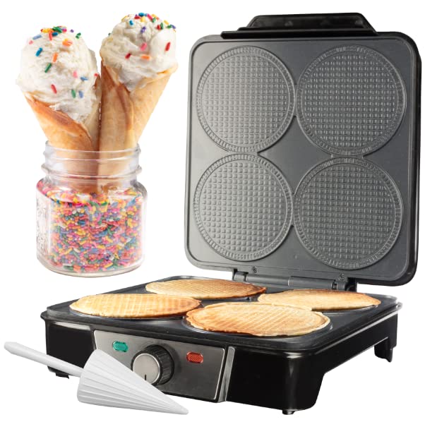 Mini Waffle Ice Cream Cone Maker – Bake 4 Homemade Mini Cones at Once, Includes Shaper Roller – Make Fun Bite Sized Entertaining Desserts for Holiday Parties, Special Occasions and Gift Giving Treats | The Storepaperoomates Retail Market - Fast Affordable Shopping