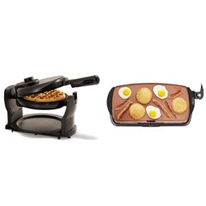 BELLA Classic Rotating Non-Stick Belgian Waffle Maker, Black & Electric Ceramic Titanium Griddle, Make 10 Eggs At Once, Healthy-Eco Non-stick Coating, 10.5″ x 20″, Copper/Black
