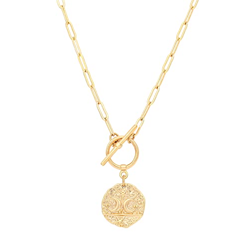 Moon and Star Medallion Pendant Necklace 18k Gold Oval Link Chain Choker Large Celestial Charm Layering Jewelry 20’’ | The Storepaperoomates Retail Market - Fast Affordable Shopping