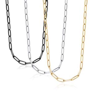 FIBO STEEL 3Pcs 14K Gold Plated Paperclip Chain Necklaces for Women Men Link Chain Necklace with Paperclip 18 Inches