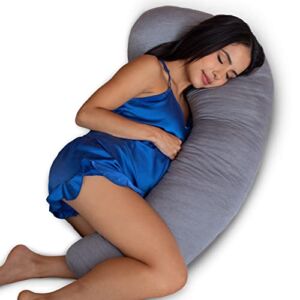 PharMeDoc Pregnancy Pillows J Shape Body Pillow Cooling Cover Grey, Full Body Pregnancy Pillow for Sleeping, Maternity Pillow, Pregnancy Must Haves, Side Sleeper Pillow, Nursing, Baby Shower Registry