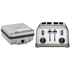 Cuisinart WAF-300P1 Belgian Waffle Maker with Pancake Plates, Brushed Stainless & CPT-180P1 Metal Classic 4-Slice Toaster, Brushed Stainless