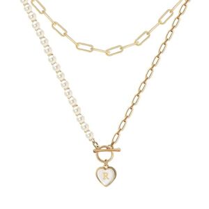 Gold Initial R Necklaces for Women Girls 2 Layered Paperclip Link Chain Heart Pendant Necklace for Women Girls