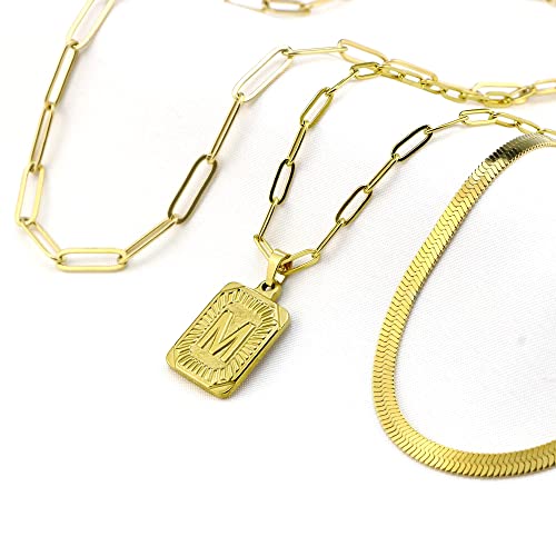 Layered Necklaces for Women, Initial 18K Gold Plated Paperclip Necklaces Herringbone Chain Simple Cute Letter Pendent Gold Initial Necklaces A | The Storepaperoomates Retail Market - Fast Affordable Shopping