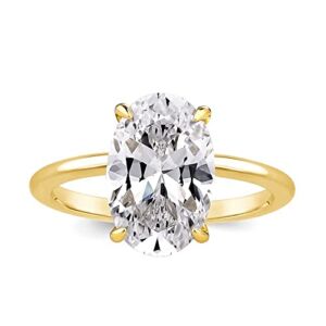 Effinny 925 Sterling Silver 18K Yellow Gold Plated Engagement Ring 3.5 Carats Oval Cut Lab Grown Simulated Diamond Promise Ring Gift for Wedding Anniversary