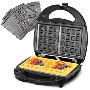 FOHERE 3-in-1 Sandwich Maker, Waffle Maker, Sandwich Grill, Portable Electric Panini Press with Removable Non-Stick Plates, LED Indicator Lights, Cool Touch Handle, Toaster, Grilled Cheese Machine