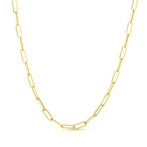 Floreo 10k Yellow Gold 3.6mm Paperclip Solid Link Chain Necklace, 16 inch