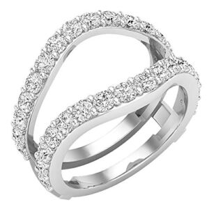 Dazzlingrock Collection 1.75 Carat (ctw) Round Lab Grown Diamond Ladies Wedding Enhancer Guard Double Ring, Sterling Silver, Size 8