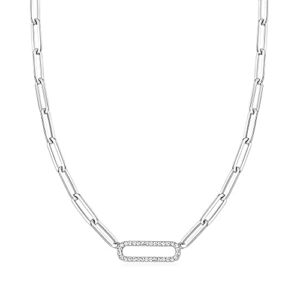 Ross-Simons 0.40 ct. t.w. CZ Paper Clip Link Necklace in Sterling Silver. 17 inches