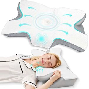 Pulatree Cervical Pillow for Neck Pain Relief, Cradle Design Odorless Contour Memory Foam Pillows, Orthopedic Bed Pillows for Sleeping with Soft Case, Ergonomic Support for Side Back Stomach Sleepers