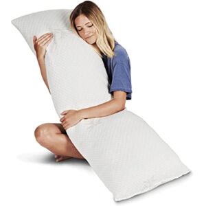 Snuggle-Pedic Long Body Pillow for Adults – Big 20×54 Pregnancy Pillows w/ Shredded Memory Foam & Bamboo Cooling Pillow Cover – Cuddle Pillow for Bed, Firm Maternity Side Sleeper Pillow Insert to Hug