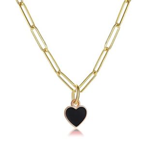 Minimalism Heart-Shaped Pendant Necklace Dainty Love Paperclip Chain Necklace Cute Colorful Love Heart Necklace for Women Girls Preppy Jewelry-A Black