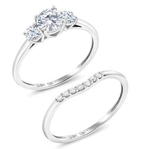 10K White Gold Forever Brilliant Created Moissanite by Charles & Colvard and White Created Sapphire Women 3-Stone Bridal Engagement Wedding Ring (0.83 Cttw, Available in size 5, 6, 7, 8, 9)