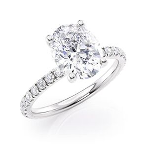 2 Carat Oval Moissanite Engagement Ring with 1/4 Carat Round Natural Diamond in 14K White Gold (G-H/VS, G-H/SI, cttw, DEW) for Women Size 7 by Beverly Hills Jewelers