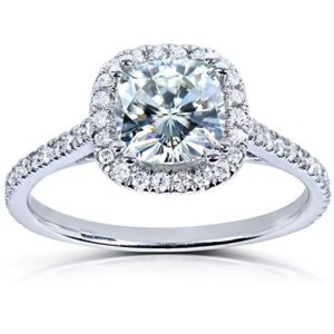 Kobelli Forever One Moissanite and Lab Grown Diamond Halo Engagement Ring 1 1/3 CTW 14k White Gold (DEF/VS), 6.5