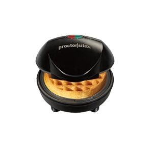 Proctor Silex Mini Waffle Maker Machine with 4” Round Non-stick Grids, Make Personalized Individual Breakfast Chaffles and Hashbrowns, Compact, Black (26100)