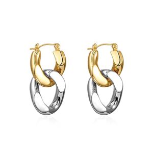 Sloong 14k Gold Plated Chunky Earring Cuban Link Chain Circle Hoop Earrings Paperclip Link Chain Jewelry Drop Dangle Earrings set for women teen girls