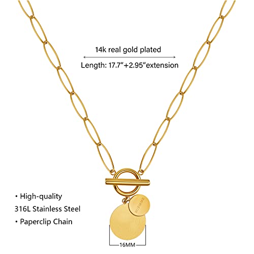 14K Gold Pendant Necklace Paperclip Chain Long Choker Statement Jewery for Women Girls Teens | The Storepaperoomates Retail Market - Fast Affordable Shopping