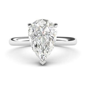 10k White Gold 8x12mm Simulated Pear-shaped Diamond Engagement Ring Domed Band Promise Bridal Ring (7)