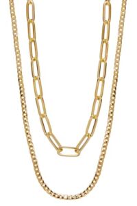 Nautica Women’s Necklace – Two Row Mariner Link and Rope Chain, Figaro and Paperclip Necklace, Size One Size, Yellow Paperclip/Curb