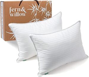 Fern and Willow Pillows for Sleeping – Set of 2 Queen Size Down Alternative Pillow Set w/ Luxury Plush Cooling Gel for Side, Back & Stomach Sleepers