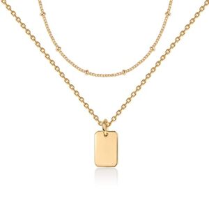PAVOI 14K Gold Plated Dainty Layering Necklaces for Women | Snake Chain, Curb Link, Paperclip Layered Chains (Dog Tag, Yellow Plated)