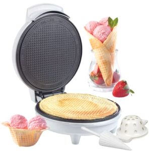 Waffle Cone and Bowl Maker- Includes Shaper Roller and Bowl Press- Homemade Ice Cream Cone Iron Machine – Electric Nonstick Waffler Iron, Unique Birthday Treat, Gift Giving or Entertaining Holiday Fun
