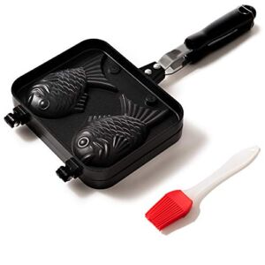 Taiyaki Pan – Fish Shaped Waffle Cake Maker – Comes with Silicone Oil Brush – by KUHA
