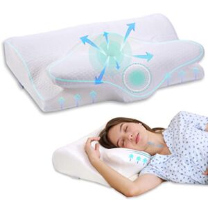 MEM Cervical Memory Foam Pillow for Neck and Shoulder Pain, Contour Pillows with Cradles Design, Ergonomic Orthopedic Sleeping Neck Contoured Support Pillow for Side, Back, Stomach Sleeper(White)