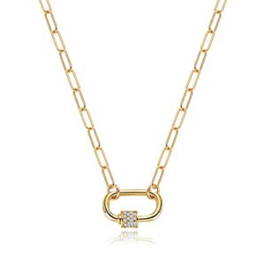 ORNAPEADIA Paperclip Chain Necklace for Women Gold Paperclip Pendant Diamond Cubic Zirconia 18K Gold Plated Dainty Link Chain Simple Handmade Jewelry