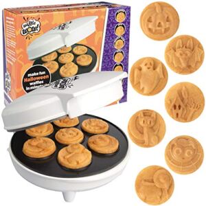Halloween Mini Waffle Maker – 7 Different Spooky Designs, Make Breakfast Fun This Fall w/ Electric Nonstick Waffler Iron Featuring a Pumpkin Bat Ghost Spider & More, Special Holiday Breakfast for Kids