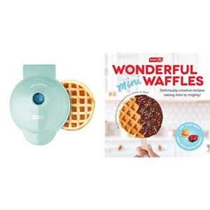 Dash DMW001AQ Machine Mini waffle maker, 4 inch, Aqua & DCB001MW Wonderful Mini Waffles Recipe Book with Gluten, Vegan, Paleo, Dairy + Nut Free Options, Over 80+ Easy to Follow Guides, Cookbook