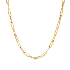 STONEMINT 18k Warm Yellow Gold-Plated 4.8mm Paperclip Link Chain Necklace and Bracelet – 18″
