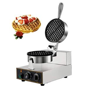 VBENLEM Commercial Round Waffle Maker Nonstick 1100W Stainless Steel 110V Temperature and Time Control, Suitable for Restaurant Bakeries Snack Bar Family, Non-rotated
