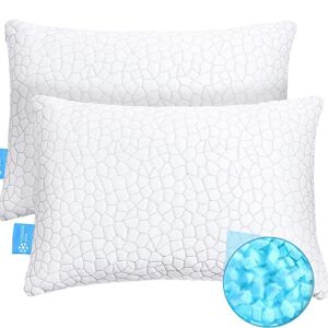 Cooling Bed Pillows for Sleeping 2 Pack Shredded Memory Foam Pillows Queen Size Set of 2 – Gel Pillow Firm yet Support Adjustable Bamboo Pillows for Side Stomach&Back Sleepers Washable Removable Cover