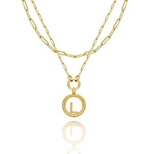 TOMAY 2023 Initial Necklaces for Women 2 Pack 14K Gold Plated Letter L Pendant Dainty Layered Paperclip Link Chain Choker Necklace Christmas Gift for Her