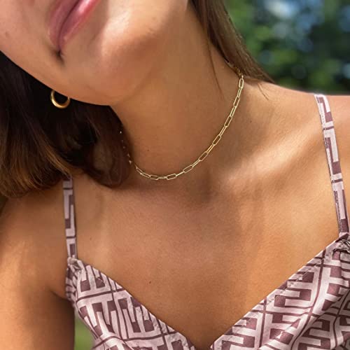 NUZON Gold Paperclip Chain Choker Necklace 14K Gold Plated Oval Link Chain Layering Necklace Minimalist Jewelry for Women Girls 16’’ | The Storepaperoomates Retail Market - Fast Affordable Shopping
