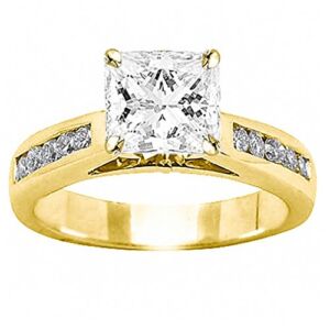 14K Yellow Gold 2 Carat LAB GROWN IGI CERTIFIED DIAMOND Classic Channel Set Princess Cut Diamond Engagement Ring (F-G Color SI1-SI2 Clarity 1.5 Ct Center)