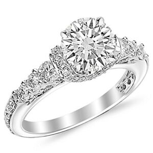 2 Carat Classic Lab 14K White Gold Synthetic Lab Grown Round Designer 4 Prong IGI Certified Diamond Engagement Ring (1 Ct, H-I Color, VS1-VS2 Clarity Center)