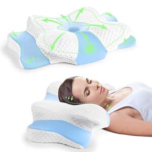 Househerb Memory Foam Cervical Pillow, Multifunctional Ergonomic Contour Pillows, Orthopedic Pillow for Neck and Shoulder Pain Relief, Washable Pillowcase, for Side Back Stomach Sleepers
