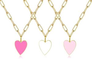Heart Necklace Preppy Jewelry Necklace Dainty Layered Paperclip Chain Necklace for Women Teen Girls 14K Gold Plated Stainless Steel Smiley Face Necklace- 3Pcs