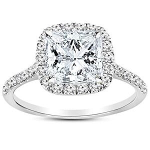 2.5 Carat Classic Lab 14K White Gold Synthetic Lab Grown Princess Classic IGI Certified Diamond Engagement Ring (2 Ct, H-I Color, VS1-VS2 Clarity Center)